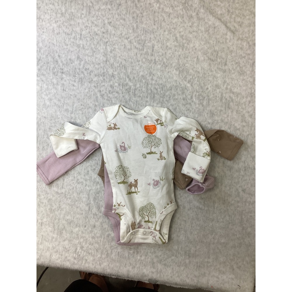 Carters Just One You Baby Girls 3M Long Sleeve Bodysuit 3-Pk Woodland Floral NEW - Picture 6 of 7